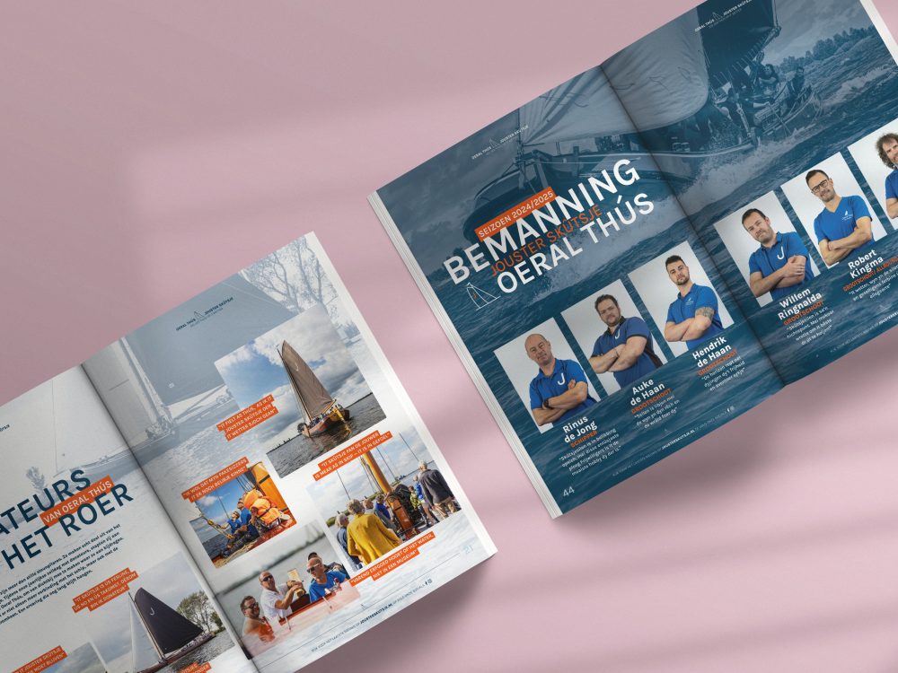 Editorial design bemanning Jouster Skûtsje Oeral Thús – magazine spread